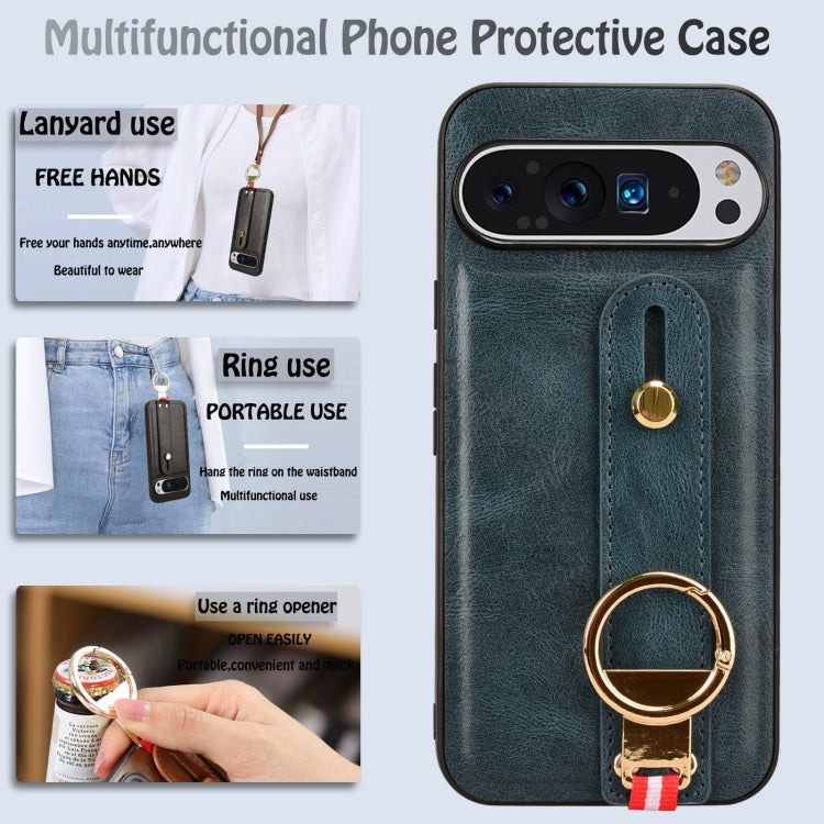 For Google Pixel 9 Pro Wristband Leather Back Phone Case(Blue) - Google Cases by PMC Jewellery | Online Shopping South Africa | PMC Jewellery | Buy Now Pay Later Mobicred