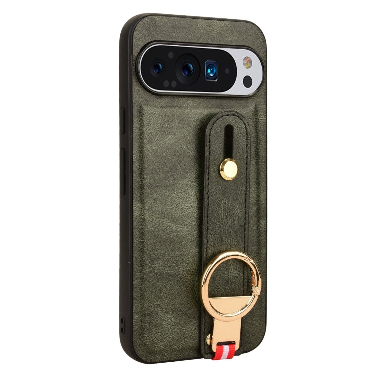 For Google Pixel 9 Pro Wristband Leather Back Phone Case(Green) - Google Cases by PMC Jewellery | Online Shopping South Africa | PMC Jewellery | Buy Now Pay Later Mobicred