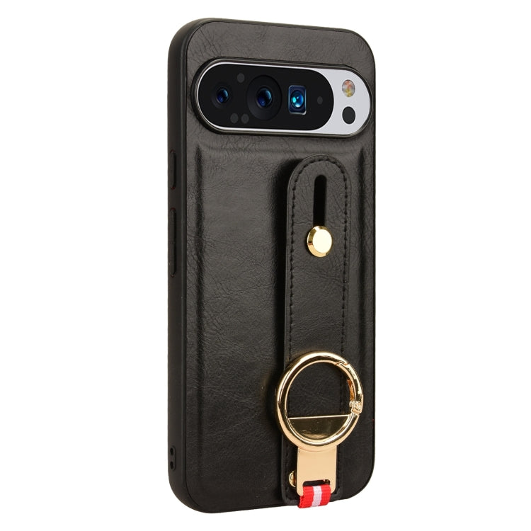 For Google Pixel 9 Wristband Leather Back Phone Case(Black) - Google Cases by PMC Jewellery | Online Shopping South Africa | PMC Jewellery | Buy Now Pay Later Mobicred