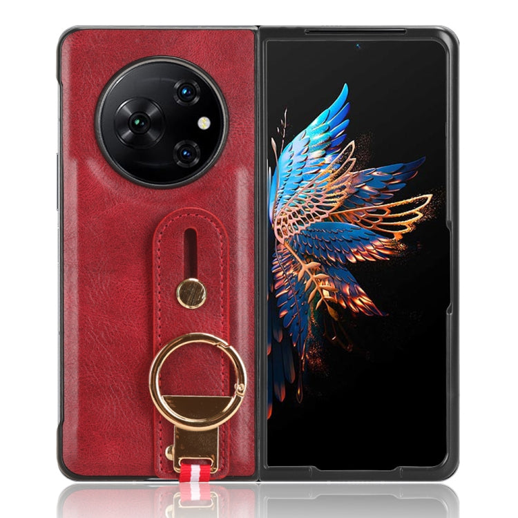 For Tecno Phantom V Fold Wristband Leather Back Phone Case(Red) - Tecno Cases by PMC TechLife | Online Shopping South Africa | PMC TechLife
