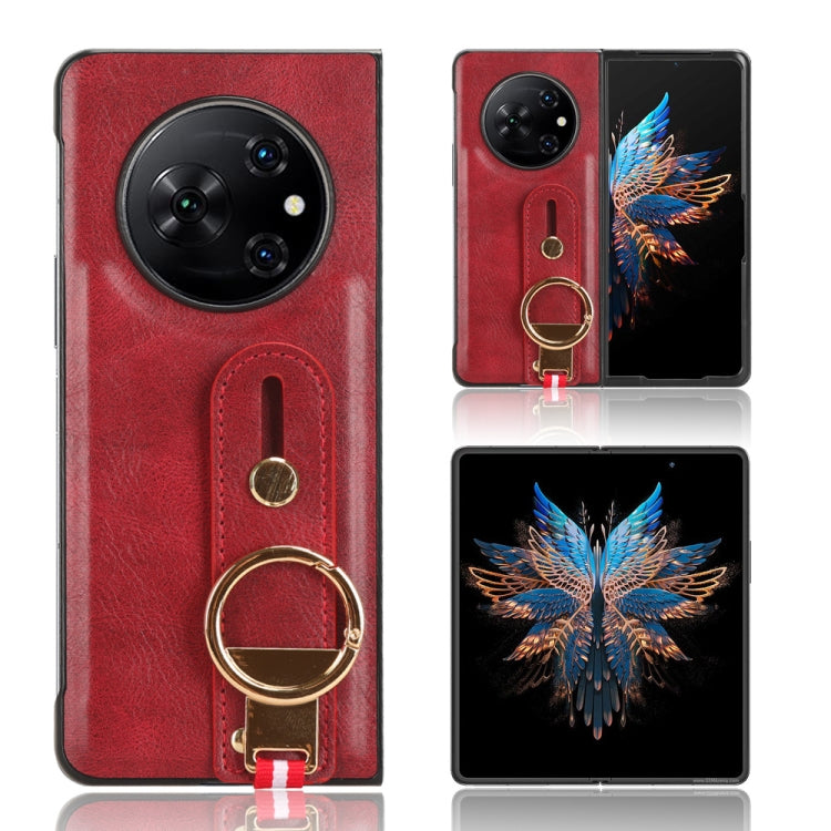 For Tecno Phantom V Fold Wristband Leather Back Phone Case(Red) - Tecno Cases by PMC TechLife | Online Shopping South Africa | PMC TechLife