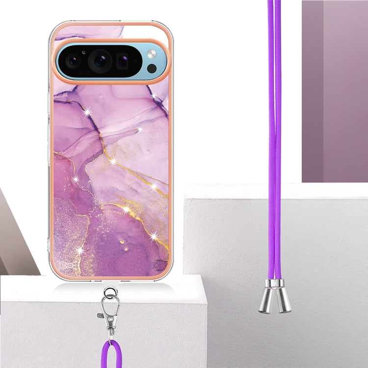 For Google Pixel 9 / 9 Pro Electroplating Marble Dual-side IMD Phone Case with Lanyard(Purple 001) - Google Cases by PMC Jewellery | Online Shopping South Africa | PMC Jewellery | Buy Now Pay Later Mobicred