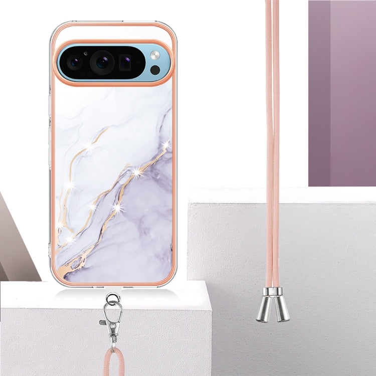 For Google Pixel 9 Pro XL Electroplating Marble Dual-side IMD Phone Case with Lanyard(White 006) - Google Cases by PMC Jewellery | Online Shopping South Africa | PMC Jewellery | Buy Now Pay Later Mobicred