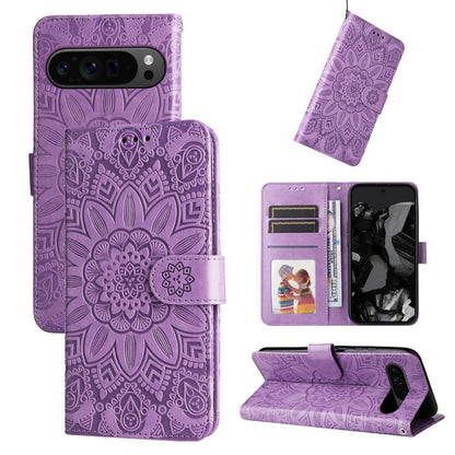 For Google Pixel 9 Pro Embossed Sunflower Leather Phone Case(Purple) - Google Cases by PMC Jewellery | Online Shopping South Africa | PMC Jewellery | Buy Now Pay Later Mobicred