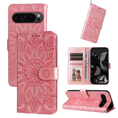 For Google Pixel 9 Pro Embossed Sunflower Leather Phone Case(Rose Gold) - Google Cases by PMC Jewellery | Online Shopping South Africa | PMC Jewellery | Buy Now Pay Later Mobicred