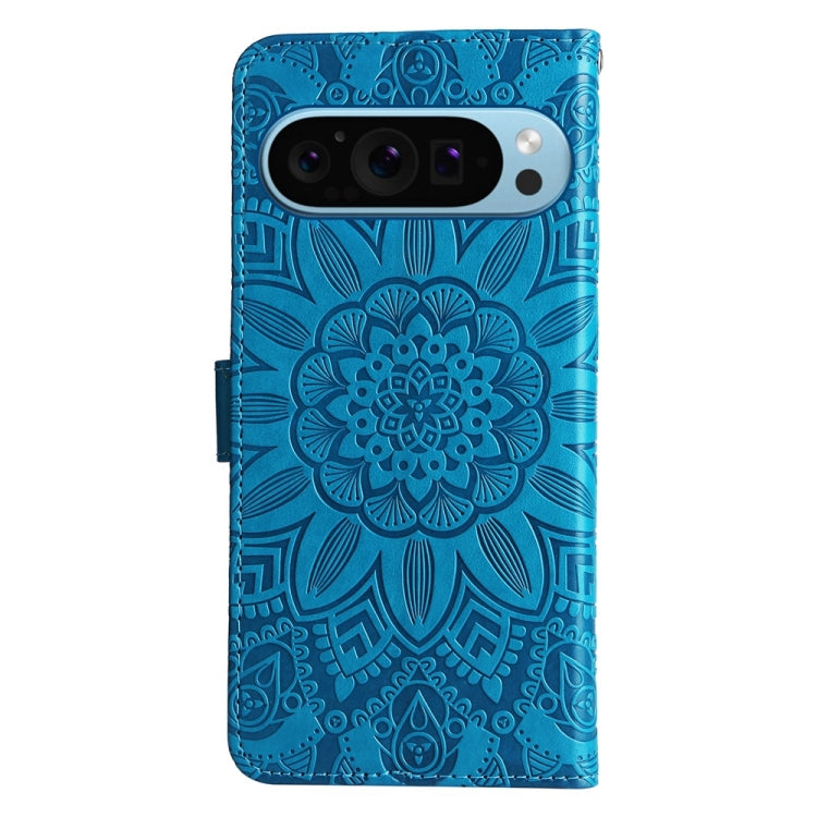 For Google Pixel 9 Embossed Sunflower Leather Phone Case(Blue) - Google Cases by PMC Jewellery | Online Shopping South Africa | PMC Jewellery | Buy Now Pay Later Mobicred