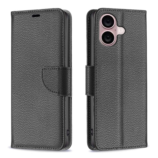 For iPhone 16 Litchi Texture Pure Color Flip Leather Phone Case(Black) - iPhone 16 Cases by PMC Jewellery | Online Shopping South Africa | PMC Jewellery | Buy Now Pay Later Mobicred