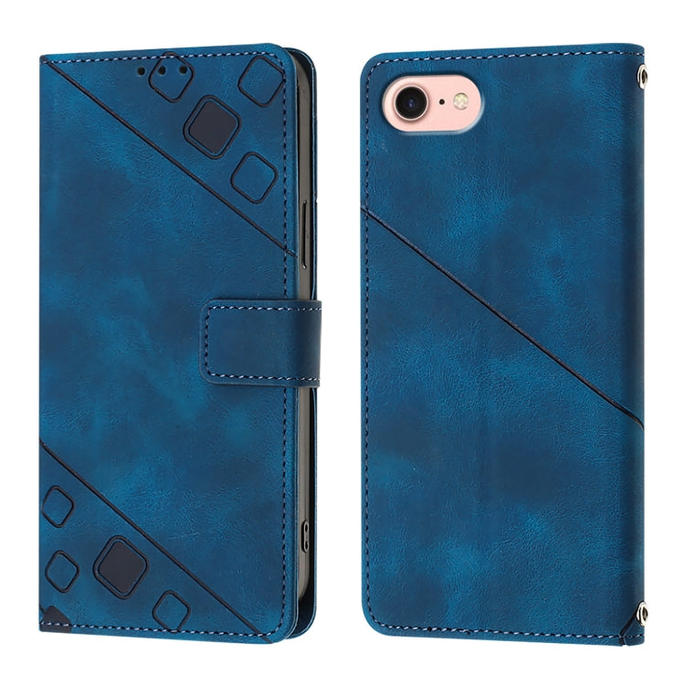 For iPhone SE 2024 Skin-feel Embossed Leather Phone Case(Blue) - More iPhone Cases by PMC Jewellery | Online Shopping South Africa | PMC Jewellery | Buy Now Pay Later Mobicred