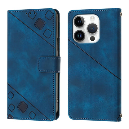 For iPhone 16 Pro Skin-feel Embossed Leather Phone Case(Blue) - iPhone 16 Pro Cases by PMC Jewellery | Online Shopping South Africa | PMC Jewellery | Buy Now Pay Later Mobicred