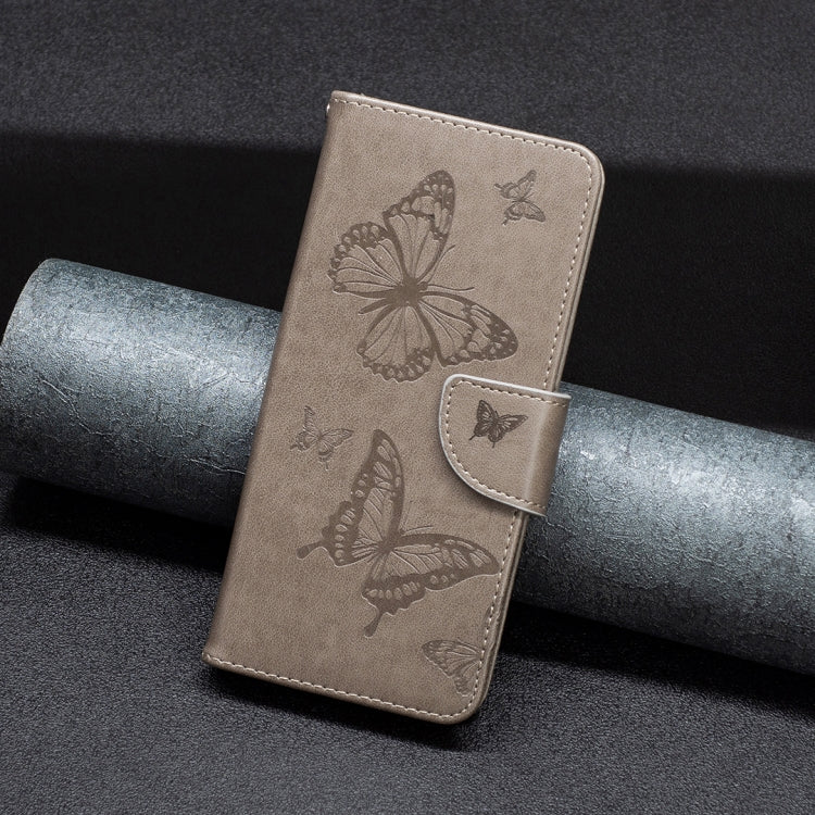 For iPhone 16 Pro Embossing Two Butterflies Pattern Leather Phone Case(Grey) - iPhone 16 Pro Cases by PMC TechLife | Online Shopping South Africa | PMC TechLife | Buy Now Pay Later Mobicred