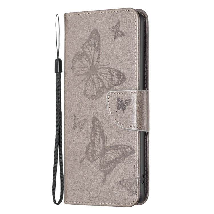 For iPhone 16 Pro Embossing Two Butterflies Pattern Leather Phone Case(Grey) - iPhone 16 Pro Cases by PMC Jewellery | Online Shopping South Africa | PMC Jewellery | Buy Now Pay Later Mobicred