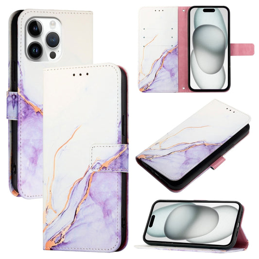 For iPhone 16 Pro Max PT003 Marble Pattern Flip Leather Phone Case(White Purple) - iPhone 16 Pro Max Cases by PMC Jewellery | Online Shopping South Africa | PMC Jewellery | Buy Now Pay Later Mobicred