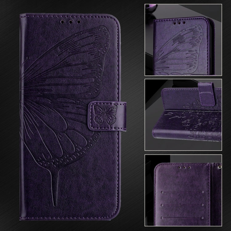 For iPhone 16 Plus Embossed Butterfly Leather Phone Case(Dark Purple) - iPhone 16 Plus Cases by PMC Jewellery | Online Shopping South Africa | PMC Jewellery | Buy Now Pay Later Mobicred