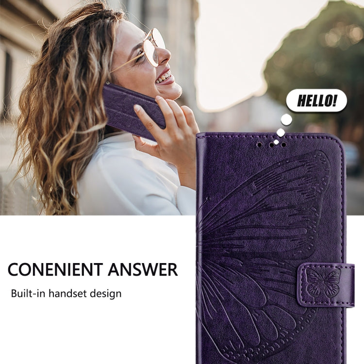For iPhone 16 Embossed Butterfly Leather Phone Case(Dark Purple) - iPhone 16 Cases by PMC TechLife | Online Shopping South Africa | PMC TechLife | Buy Now Pay Later Mobicred