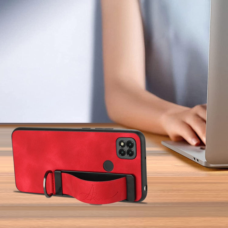 For Xiaomi Redmi 9C Wristband Holder Leather Back Phone Case(Red) - Xiaomi Cases by PMC Jewellery | Online Shopping South Africa | PMC Jewellery | Buy Now Pay Later Mobicred