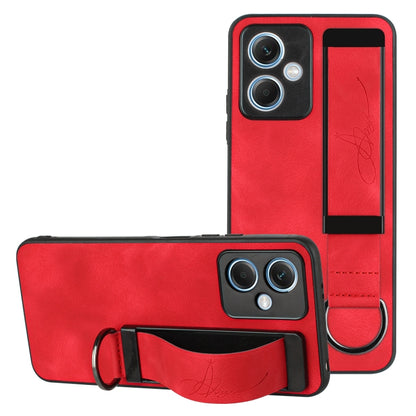 For Xiaomi Redmi Note 12 4G Global Wristband Holder Leather Back Phone Case(Red) - Xiaomi Cases by PMC Jewellery | Online Shopping South Africa | PMC Jewellery | Buy Now Pay Later Mobicred