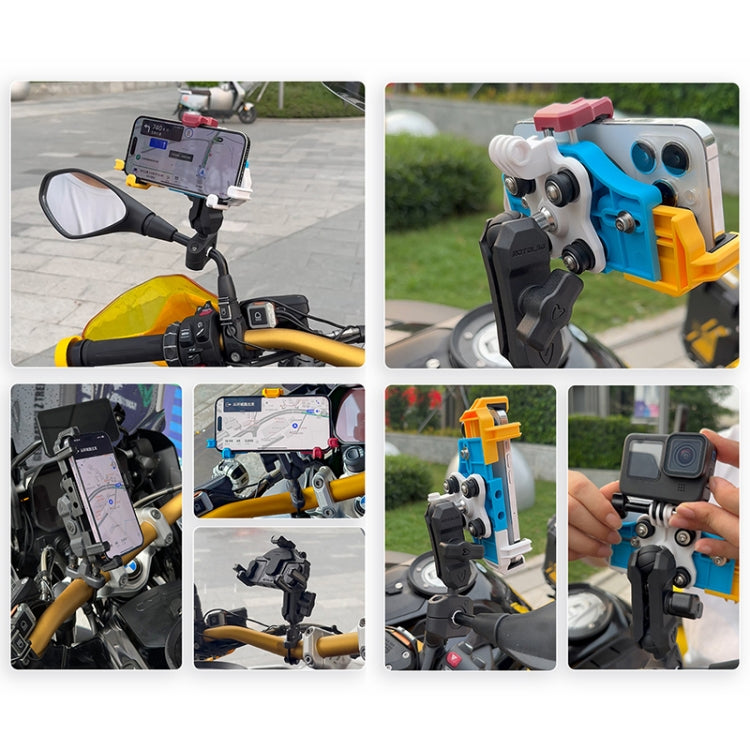 MOTOSLG Crab Motorcycle Phone Clamp Bracket O-Type Rear Mirror Mount(Yellow Blue White) - Holder by MOTOLSG | Online Shopping South Africa | PMC Jewellery | Buy Now Pay Later Mobicred