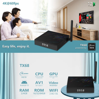 H618-TX68 Android 12.0 Allwinner H618 Quad Core Smart TV Box, Memory:4GB+64GB(EU Plug) - Allwinner H6 by PMC Jewellery | Online Shopping South Africa | PMC Jewellery | Buy Now Pay Later Mobicred