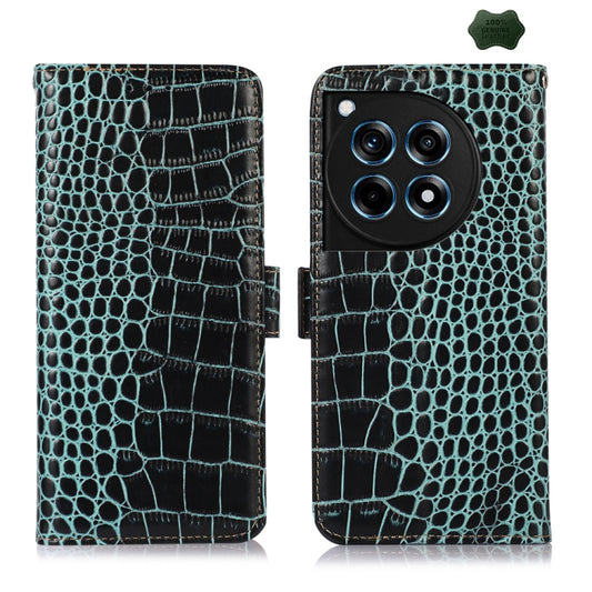 For OnePlus Ace 3 / 12R Crocodile Top Layer Cowhide Leather Phone Case(Green) - OnePlus Cases by PMC Jewellery | Online Shopping South Africa | PMC Jewellery | Buy Now Pay Later Mobicred