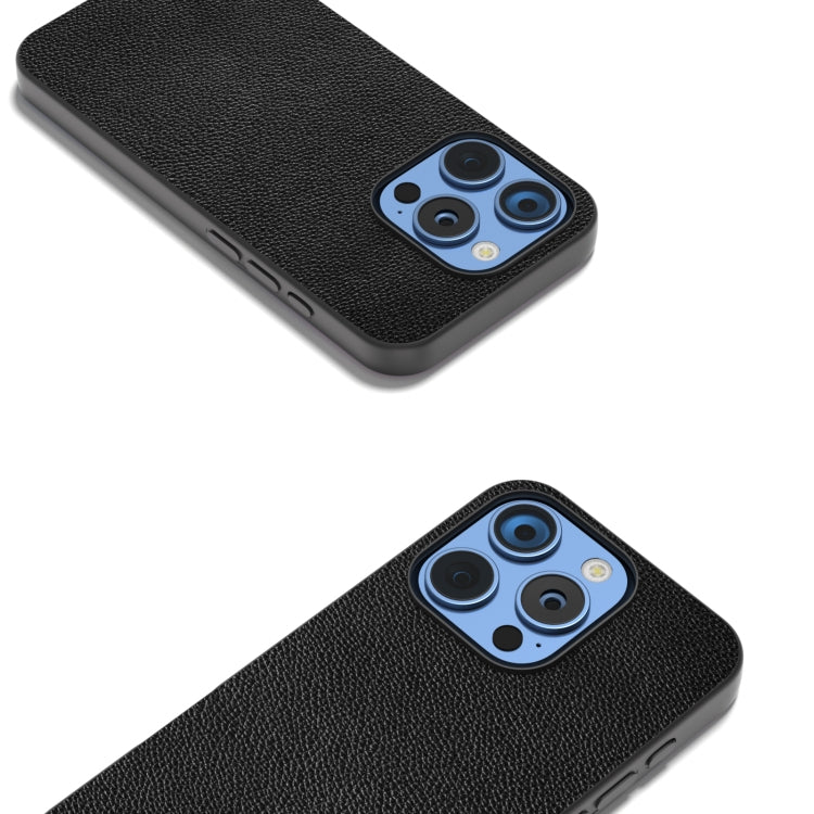 For iPhone 16 Pro ABEEL Black Edge Genuine Leather Mino Phone Case(Black) - iPhone 16 Pro Cases by PMC TechLife | Online Shopping South Africa | PMC TechLife | Buy Now Pay Later Mobicred