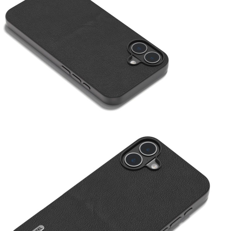 For iPhone 16 Plus ABEEL Genuine Leather Wave Black Edge Phone Case(Black) - free shipping - PMC TechLife - Order now!