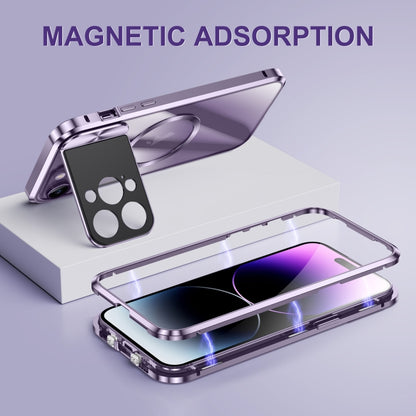 For iPhone 13 Large Window Holder MagSafe Magnetic Metal Phone Case(Purple) - iPhone 13 Cases by PMC Jewellery | Online Shopping South Africa | PMC Jewellery