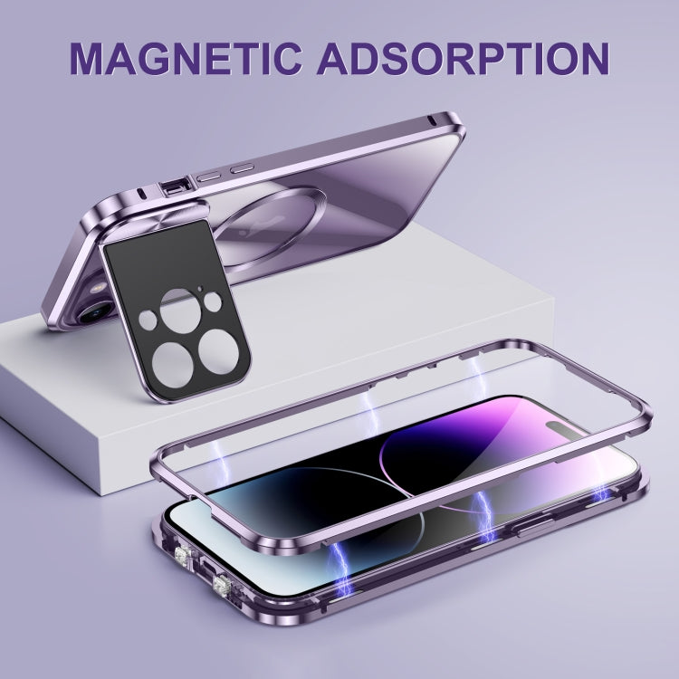 For iPhone 14 Pro Large Window Holder MagSafe Magnetic Metal Phone Case(Silver) - iPhone 14 Pro Cases by PMC Jewellery | Online Shopping South Africa | PMC Jewellery