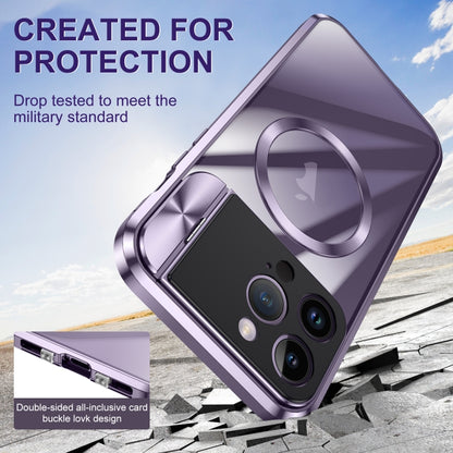 For iPhone 13 Large Window Holder MagSafe Magnetic Metal Phone Case(Purple) - iPhone 13 Cases by PMC Jewellery | Online Shopping South Africa | PMC Jewellery