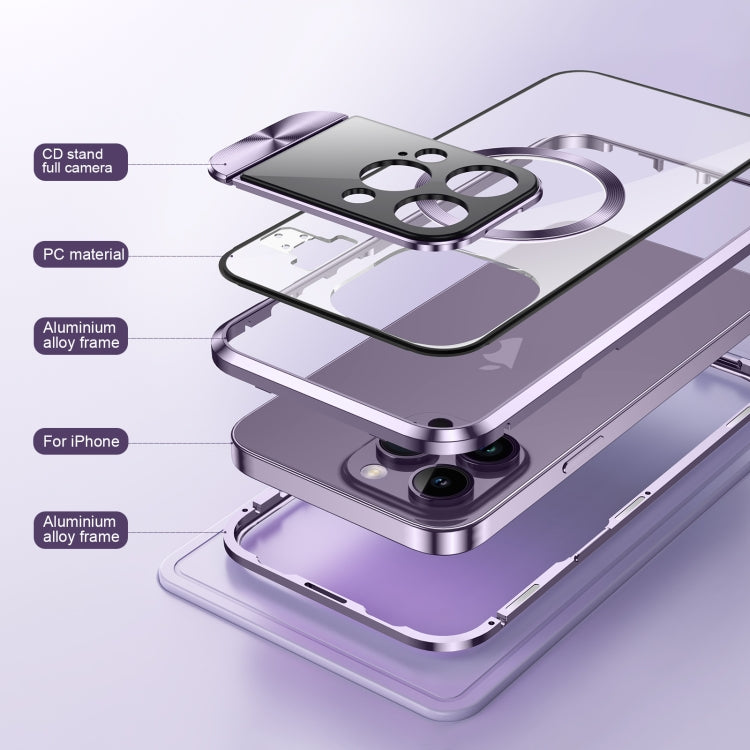 For iPhone 13 Large Window Holder MagSafe Magnetic Metal Phone Case(Purple) - iPhone 13 Cases by PMC Jewellery | Online Shopping South Africa | PMC Jewellery