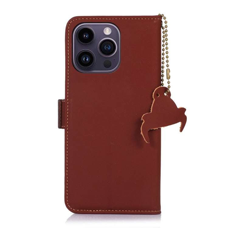 For iPhone 16 Pro Genuine Leather Magnetic RFID Leather Phone Case(Coffee) - iPhone 16 Pro Cases by PMC TechLife | Online Shopping South Africa | PMC TechLife | Buy Now Pay Later Mobicred