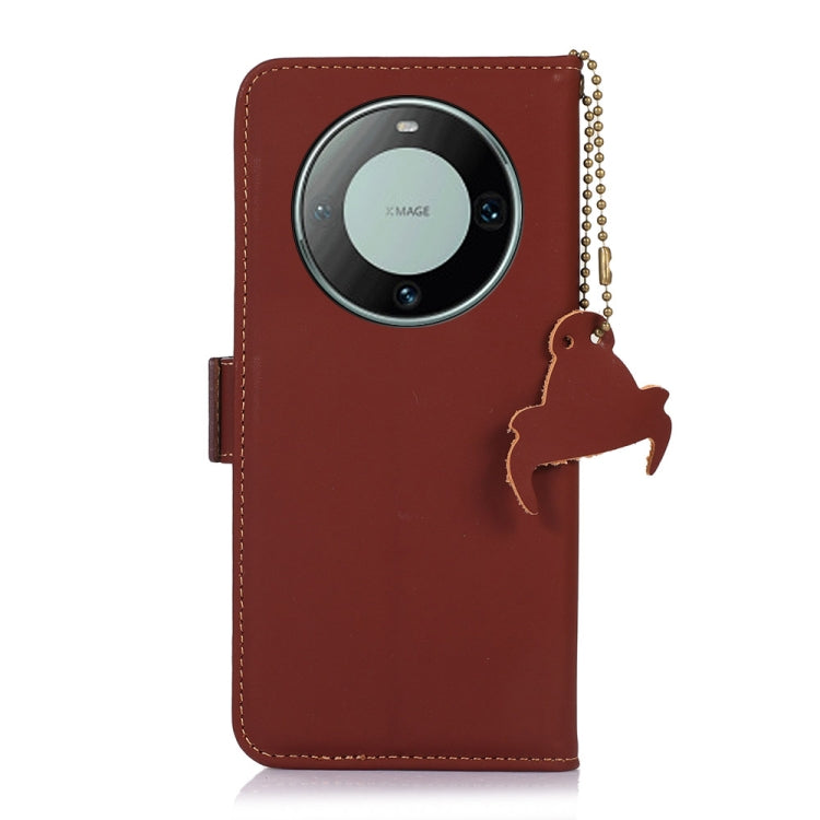 For Huawei Mate 60 Genuine Leather Magnetic RFID Leather Phone Case(Coffee) - Huawei Cases by PMC TechLife | Online Shopping South Africa | PMC TechLife | Buy Now Pay Later Mobicred