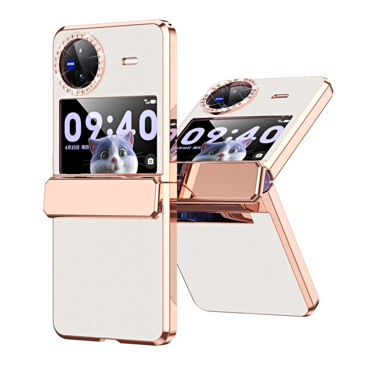For vivo X Flip Plated Plain Leather Folding Phone Case with Hinge(White) - vivo Cases by PMC TechLife | Online Shopping South Africa | PMC TechLife | Buy Now Pay Later Mobicred