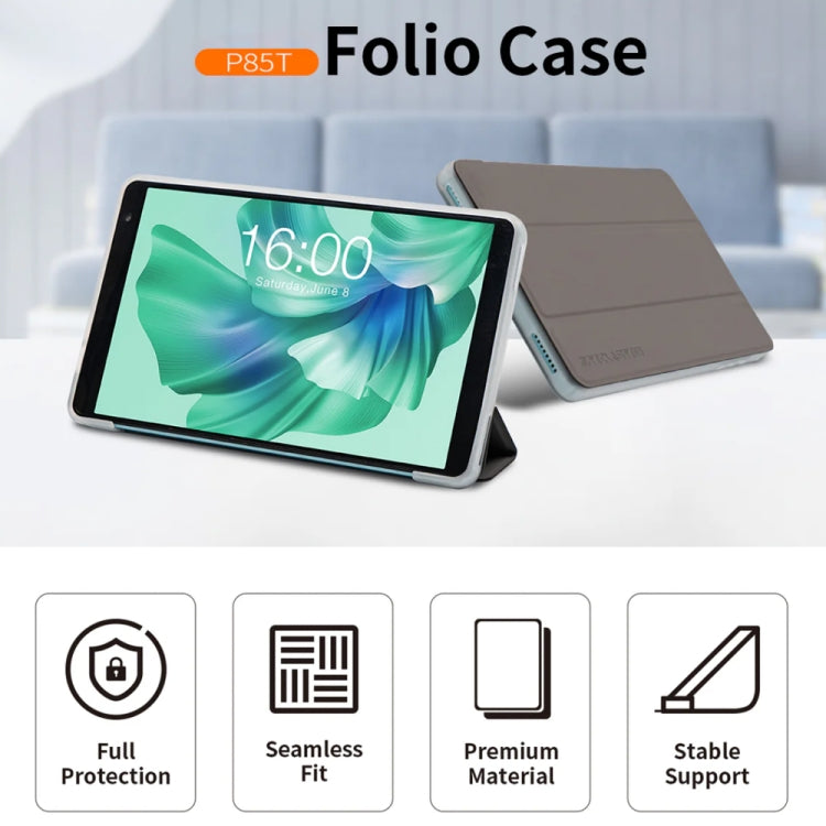 For Teclast P85T 3-Fold Holder Folio Leather Tablet Smart Case(Grey) - Teclast by TECLAST | Online Shopping South Africa | PMC TechLife | Buy Now Pay Later Mobicred