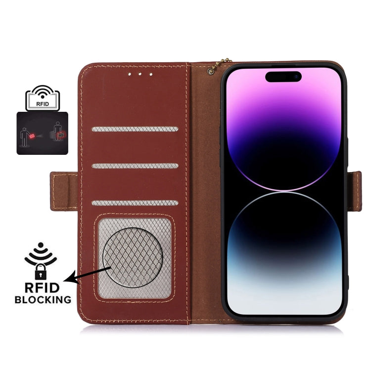 For Honor X8b Genuine Leather Magnetic RFID Leather Phone Case(Coffee) - Honor Cases by PMC TechLife | Online Shopping South Africa | PMC TechLife | Buy Now Pay Later Mobicred