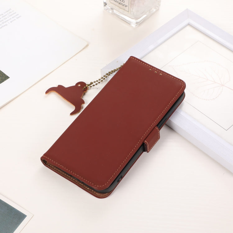For Honor X7b Genuine Leather Magnetic RFID Leather Phone Case(Coffee) - Honor Cases by PMC TechLife | Online Shopping South Africa | PMC TechLife | Buy Now Pay Later Mobicred