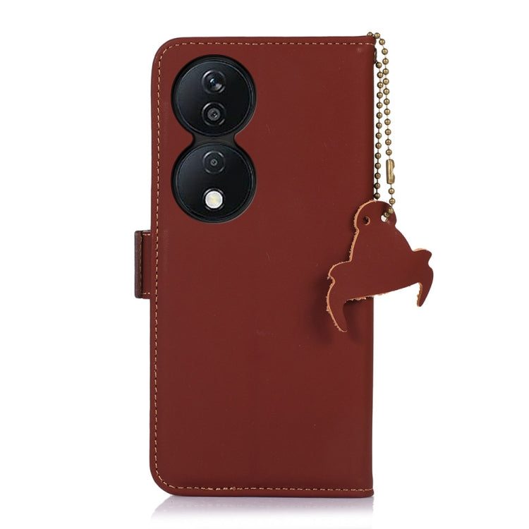 For Honor X7b Genuine Leather Magnetic RFID Leather Phone Case(Coffee) - Honor Cases by PMC TechLife | Online Shopping South Africa | PMC TechLife | Buy Now Pay Later Mobicred