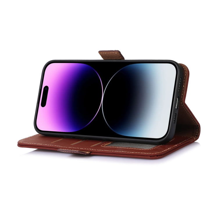 For Honor X7b Genuine Leather Magnetic RFID Leather Phone Case(Coffee) - Honor Cases by PMC TechLife | Online Shopping South Africa | PMC TechLife | Buy Now Pay Later Mobicred