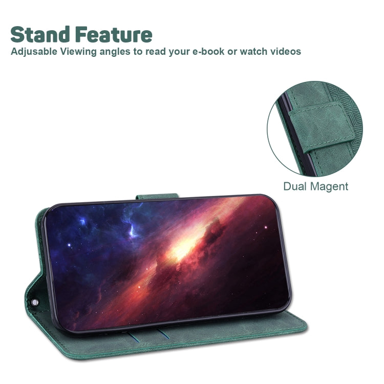 For iPhone 16e Geometric Embossed Leather Phone Case(Green) - iPhone 16e Cases by PMC TechLife | Online Shopping South Africa | PMC TechLife | Buy Now Pay Later Mobicred