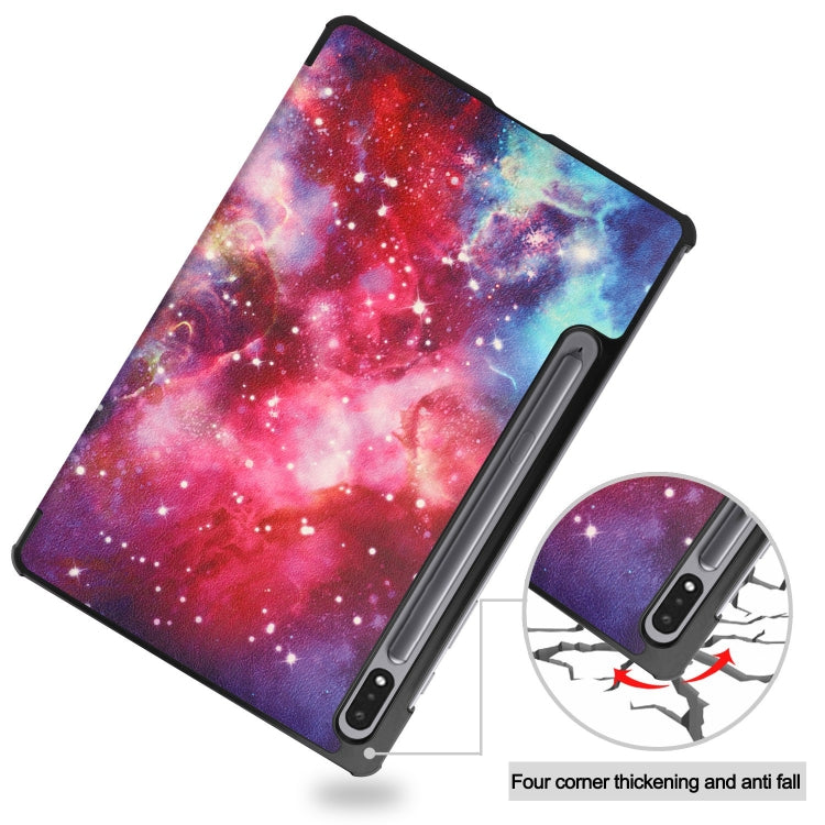 For Samsung Galaxy Tab S9 Custer Painted 3-Fold Holder Smart Leather Tablet Case(Milky Way Nebula) - Galaxy Tab S9 Cases by PMC Jewellery | Online Shopping South Africa | PMC Jewellery | Buy Now Pay Later Mobicred