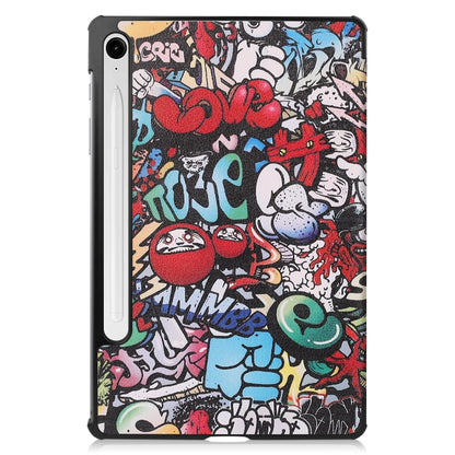 For Samsung Galaxy Tab S9 FE Custer Painted 3-Fold Holder Smart Leather Tablet Case(Graffiti) - Galaxy Tab S9 FE by PMC Jewellery | Online Shopping South Africa | PMC Jewellery | Buy Now Pay Later Mobicred