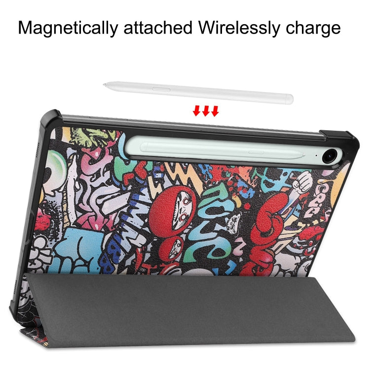 For Samsung Galaxy Tab S9 FE Custer Painted 3-Fold Holder Smart Leather Tablet Case(Graffiti) - Galaxy Tab S9 FE by PMC Jewellery | Online Shopping South Africa | PMC Jewellery | Buy Now Pay Later Mobicred