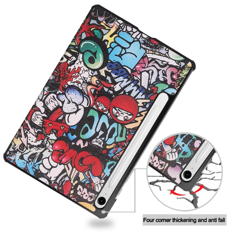 For Samsung Galaxy Tab S9 FE Custer Painted 3-Fold Holder Smart Leather Tablet Case(Graffiti) - Galaxy Tab S9 FE by PMC Jewellery | Online Shopping South Africa | PMC Jewellery | Buy Now Pay Later Mobicred