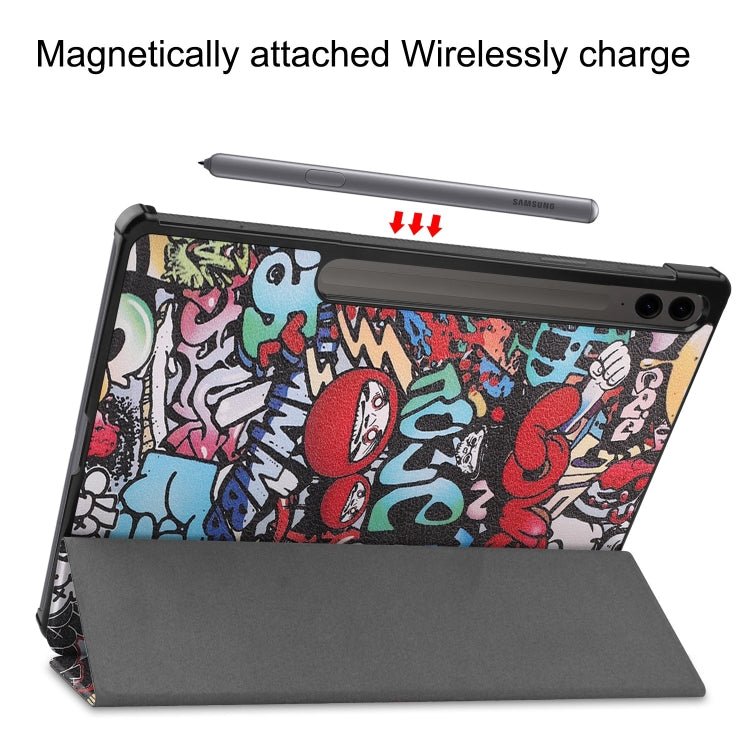 For Samsung Galaxy Tab S9 FE+ / S10+ Custer Painted 3-Fold Holder Smart Leather Tablet Case(Graffiti) - Galaxy Tab S9 FE+ by PMC Jewellery | Online Shopping South Africa | PMC Jewellery | Buy Now Pay Later Mobicred