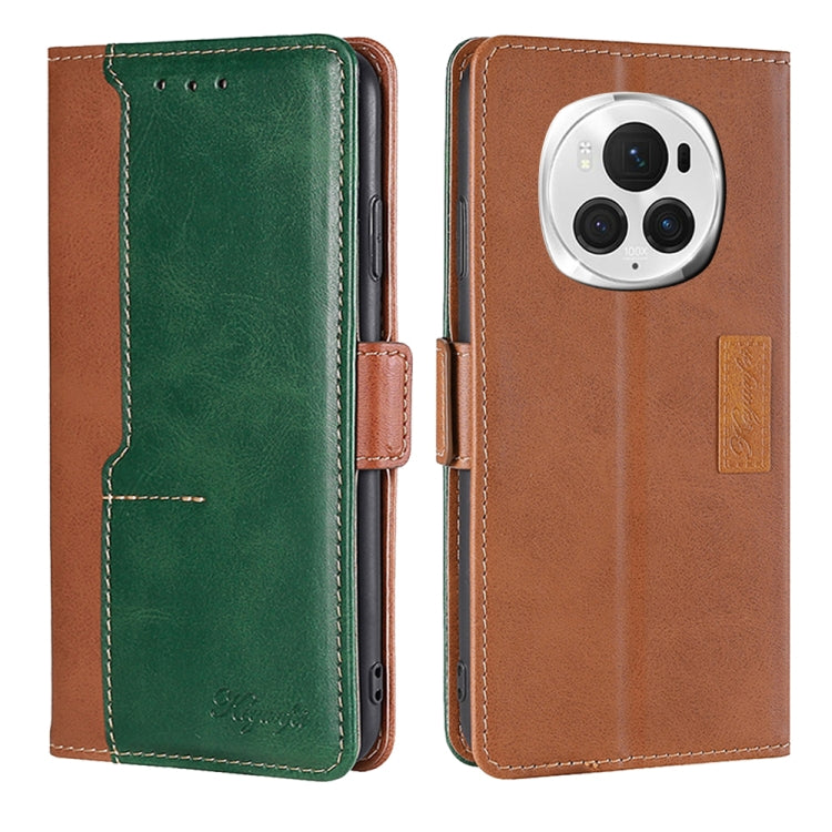 For Honor Magic6 Pro Contrast Color Side Buckle Leather Phone Case(Light Brown + Green) - Honor Cases by PMC Jewellery | Online Shopping South Africa | PMC Jewellery | Buy Now Pay Later Mobicred