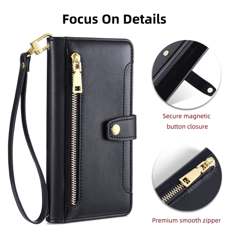 For Honor X8a Sheep Texture Cross-body Zipper Wallet Leather Phone Case(Black) - Honor Cases by PMC TechLife | Online Shopping South Africa | PMC TechLife | Buy Now Pay Later Mobicred