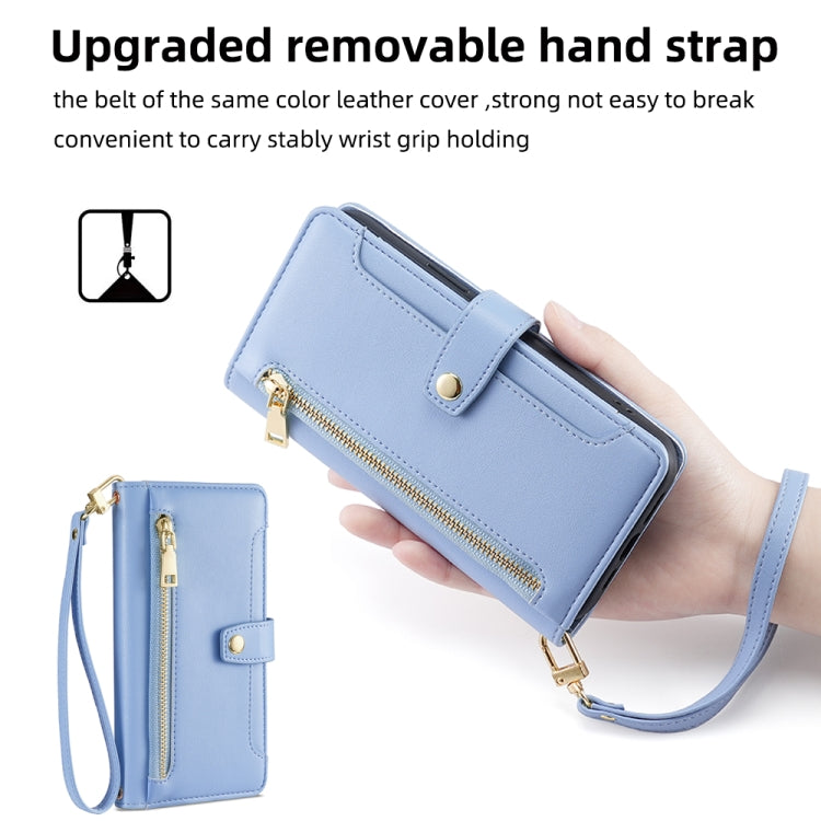 For Honor X8a Sheep Texture Cross-body Zipper Wallet Leather Phone Case(Blue) - Honor Cases by PMC TechLife | Online Shopping South Africa | PMC TechLife | Buy Now Pay Later Mobicred