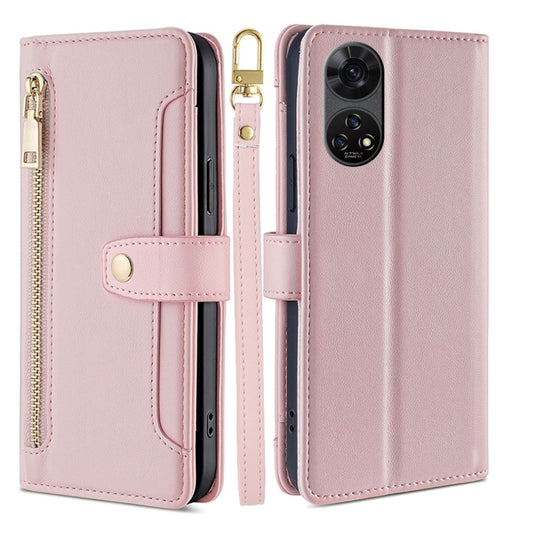 For ZTE Anshin Family Sheep Texture Cross-body Zipper Wallet Leather Phone Case(Pink) - ZTE Cases by PMC Jewellery | Online Shopping South Africa | PMC Jewellery | Buy Now Pay Later Mobicred