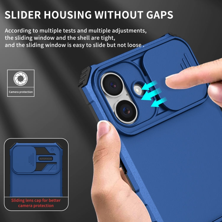 For iPhone 16 Stereoscopic Holder Sliding Camshield Phone Case(Blue) - iPhone 16 Cases by PMC TechLife | Online Shopping South Africa | PMC TechLife | Buy Now Pay Later Mobicred