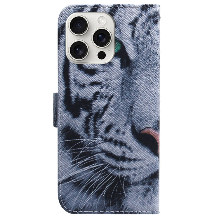 For iPhone 16 Pro Coloured Drawing Flip Leather Phone Case(Tiger) - iPhone 16 Pro Cases by PMC Jewellery | Online Shopping South Africa | PMC Jewellery | Buy Now Pay Later Mobicred