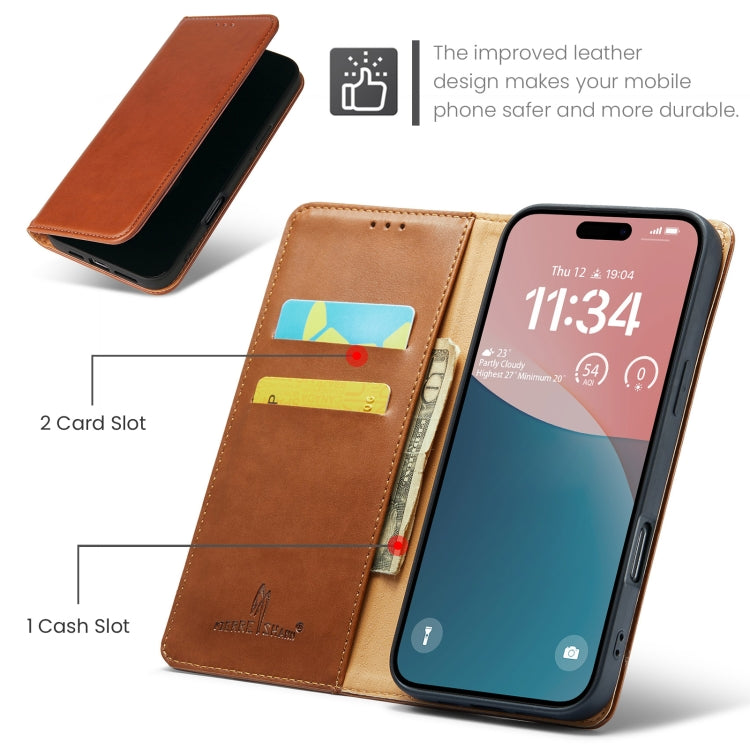 For iPhone 16 Pro Fierre Shann PU Genuine Leather Texture Phone Case(Brown) - iPhone 16 Pro Cases by FIERRE SHANN | Online Shopping South Africa | PMC Jewellery | Buy Now Pay Later Mobicred